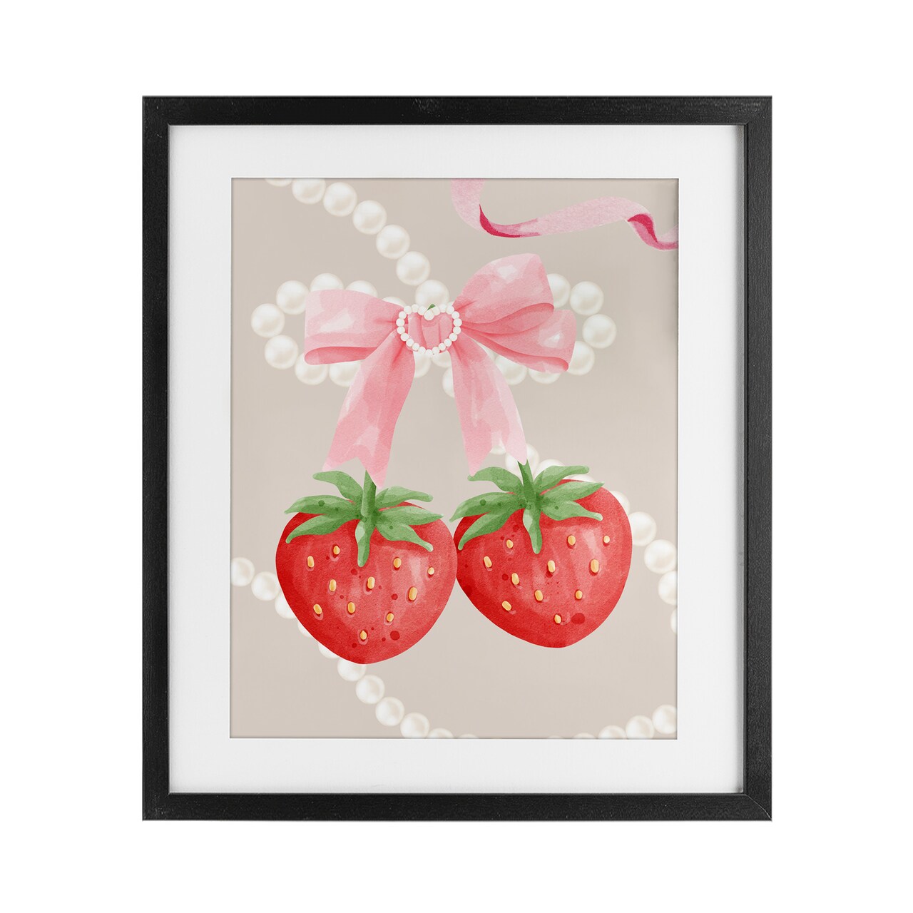 Stupell Industries Feminine Strawberry Pearls Framed Print Under Glass, design by Jesse Keith